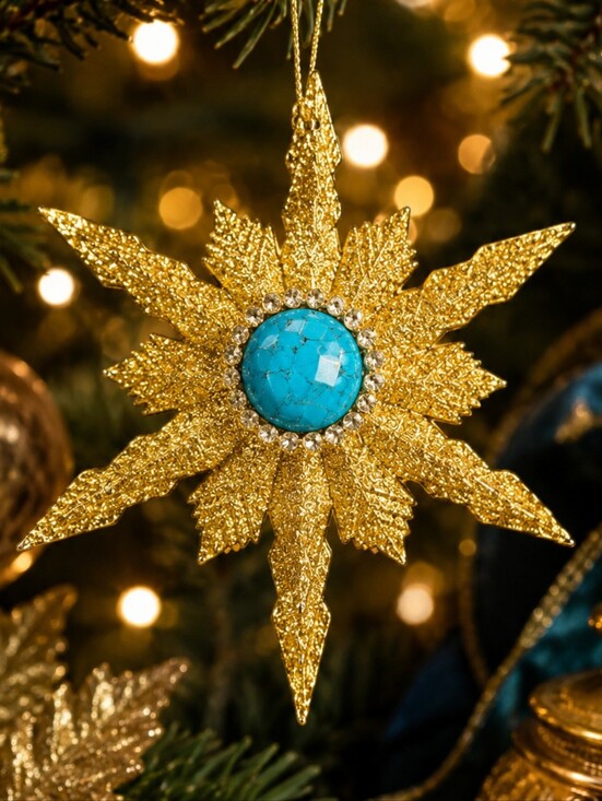 Katherine's Collection Other - Katherine's Collection Gold Starburst Ornament Turquoise Jewel 4" Decor
